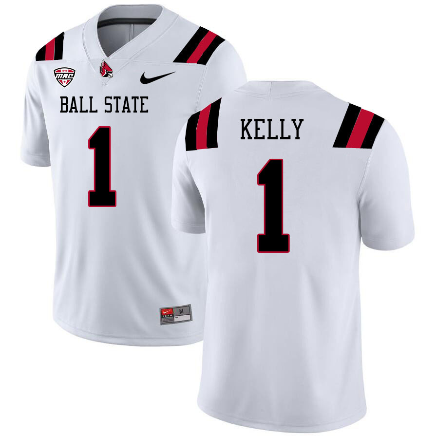 Ball State Cardinals #1 Kiael Kelly College Football Jerseys Stitched Sale-White